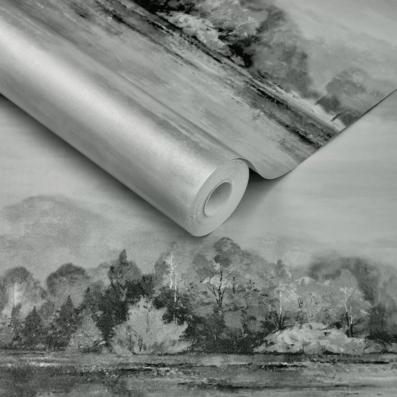 Lakeside Pewter Grey Luxury Landscape Wallpaper - 1838 wallcoverings