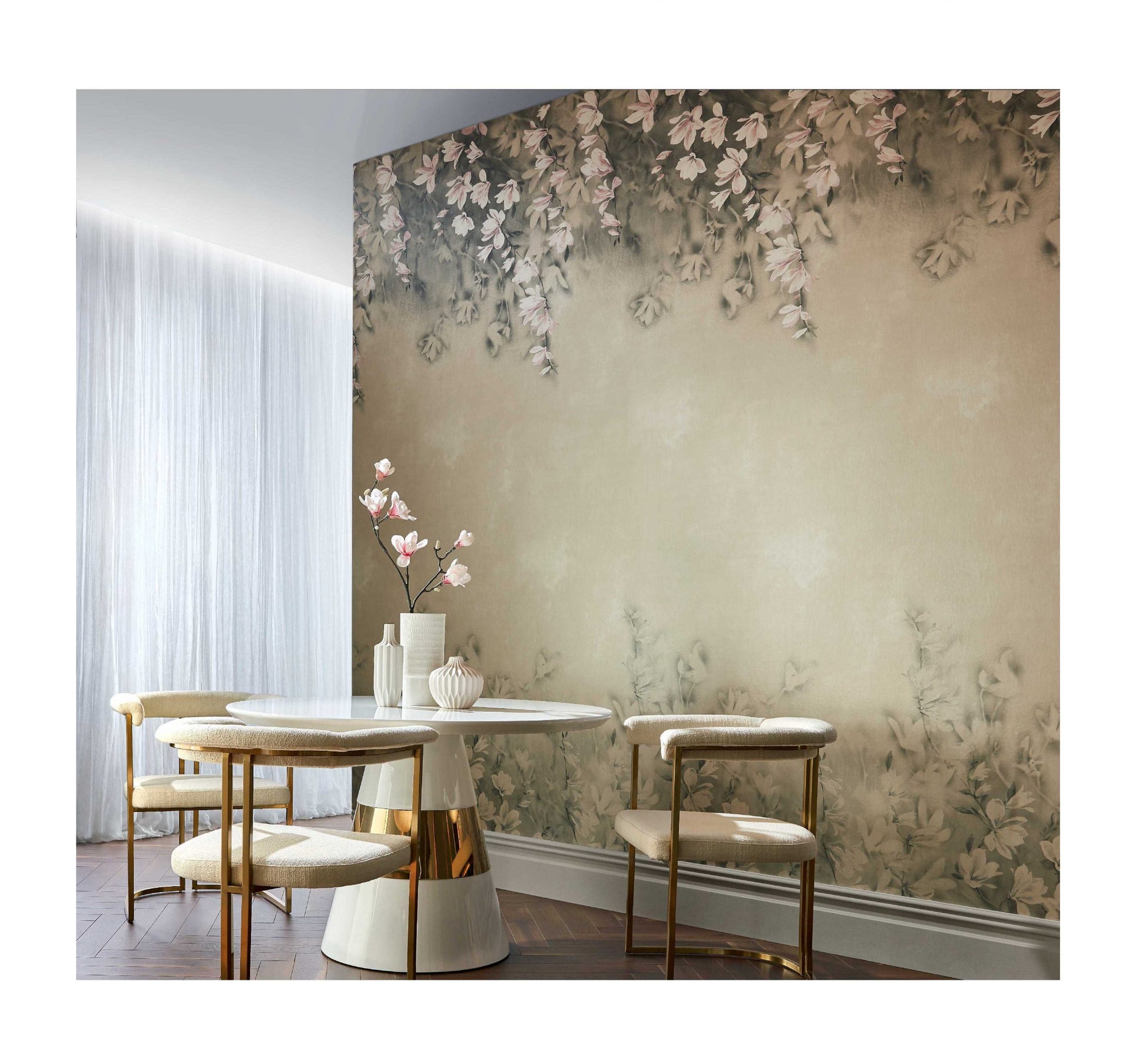 Trailing Magnolia Burnished Gold Luxury Floral Wall Mural - 1838 wallcoverings