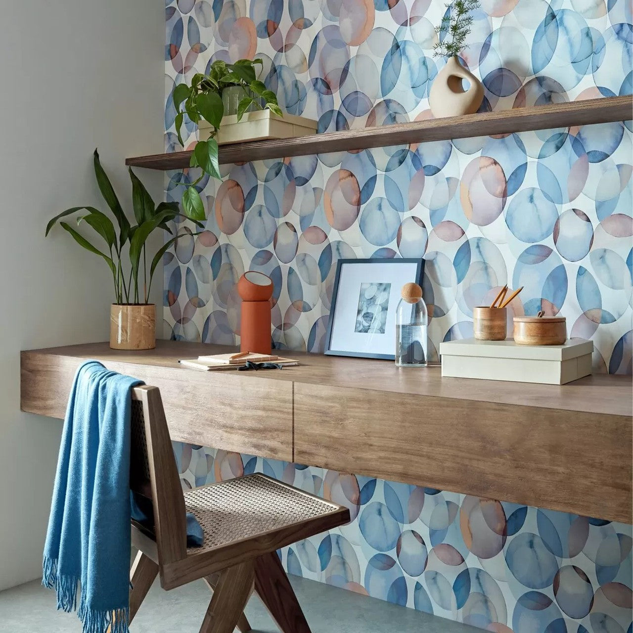 Honesty Opal Blue Luxury Geometric Wallpaper - 1838 wallcoverings