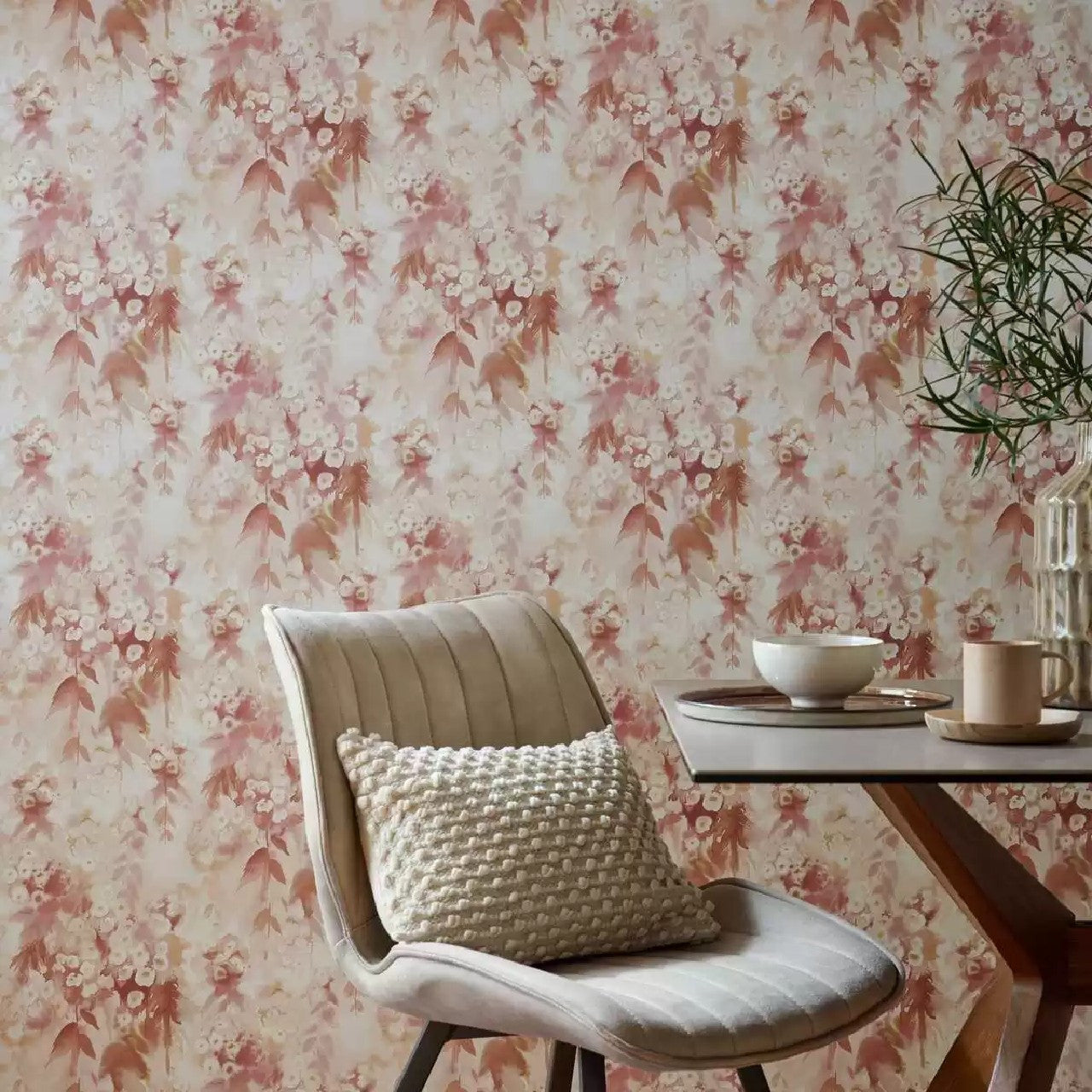 Cascade Mango Red Luxury Floral Wallpaper - 1838 wallcoverings