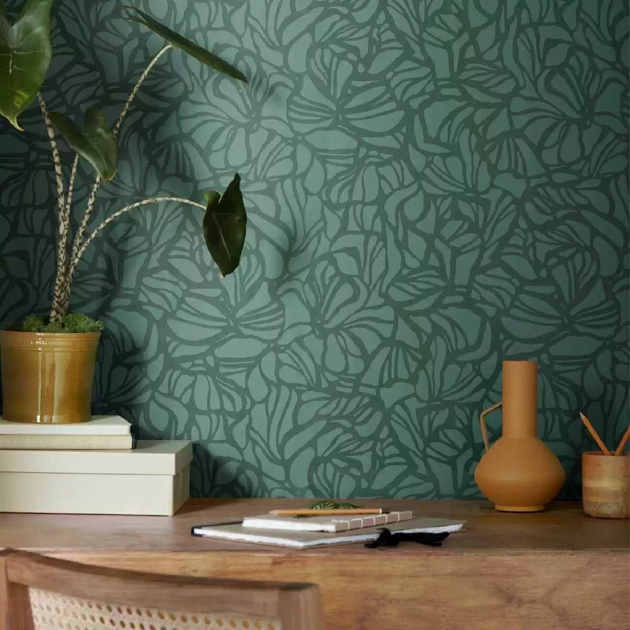 Purity Forest Green Luxury Patterned Wallpaper - 1838 wallcoverings