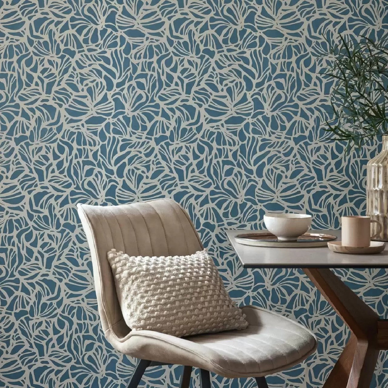 Purity Prussian Blue Luxury Patterned Wallpaper - 1838 wallcoverings