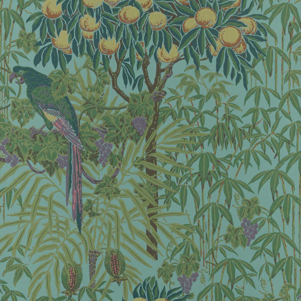 V&A Macaw - Teal Wallpaper - 1838 wallcoverings