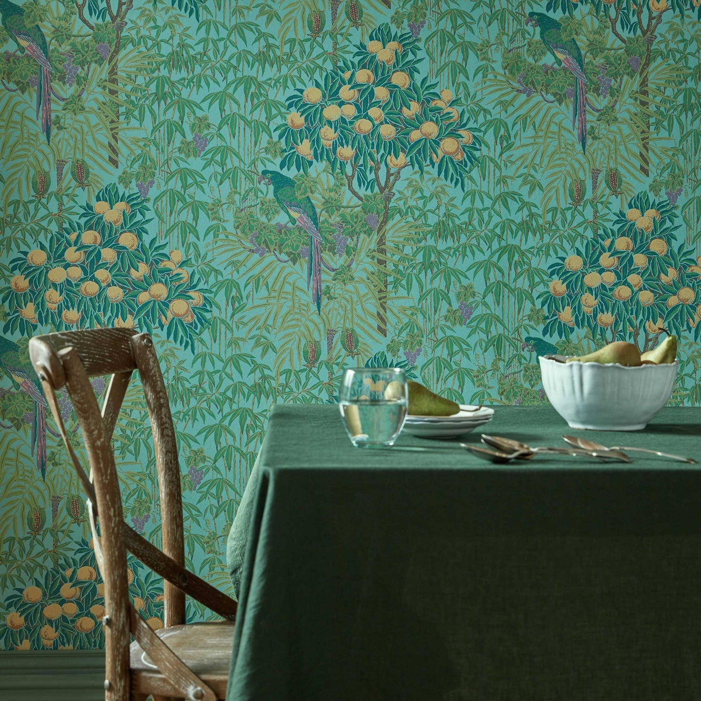 V&A Macaw - Teal Wallpaper - 1838 wallcoverings