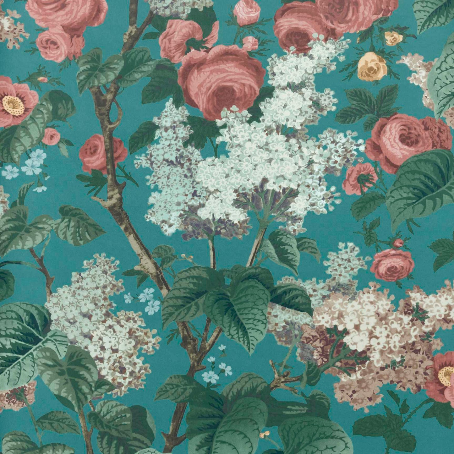 V&A Floribunda - Teal Wallpaper - 1838 wallcoverings