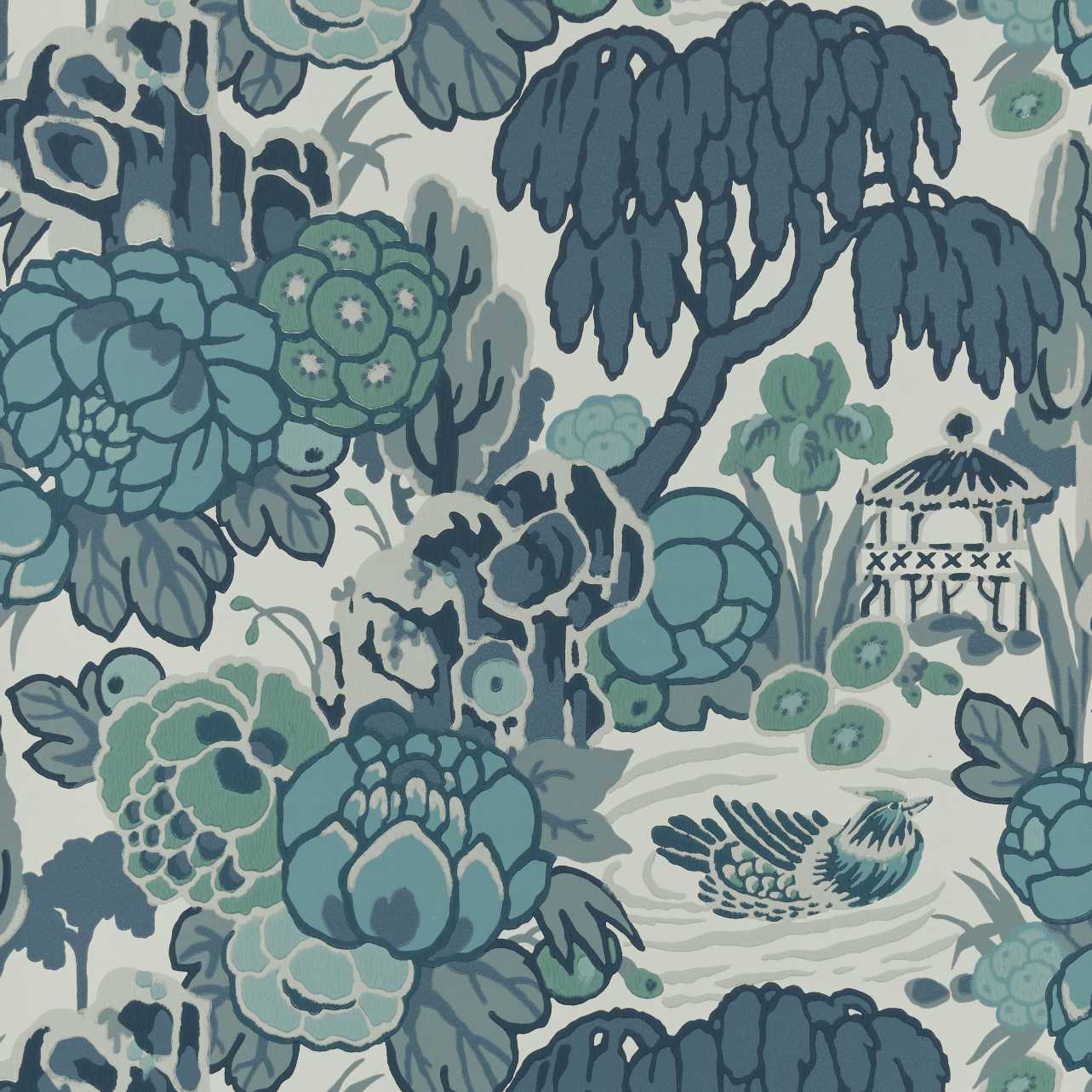 V&A Mandarin Garden - Mist Blue Wallpaper - 1838 wallcoverings