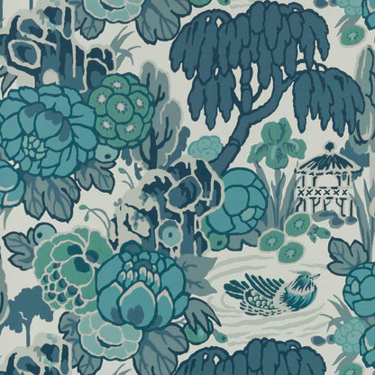 V&A Mandarin Garden - Mist Blue Wallpaper - 1838 wallcoverings