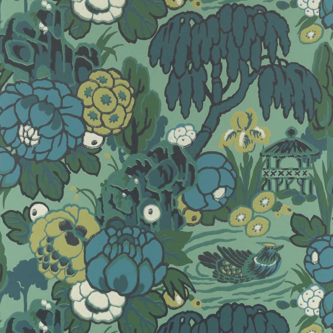 V&A Mandarin Garden - Jade Green Wallpaper - 1838 wallcoverings