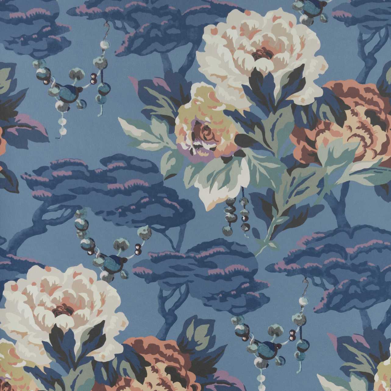 V&A Paeonia - Indigo Purple Wallpaper - 1838 wallcoverings