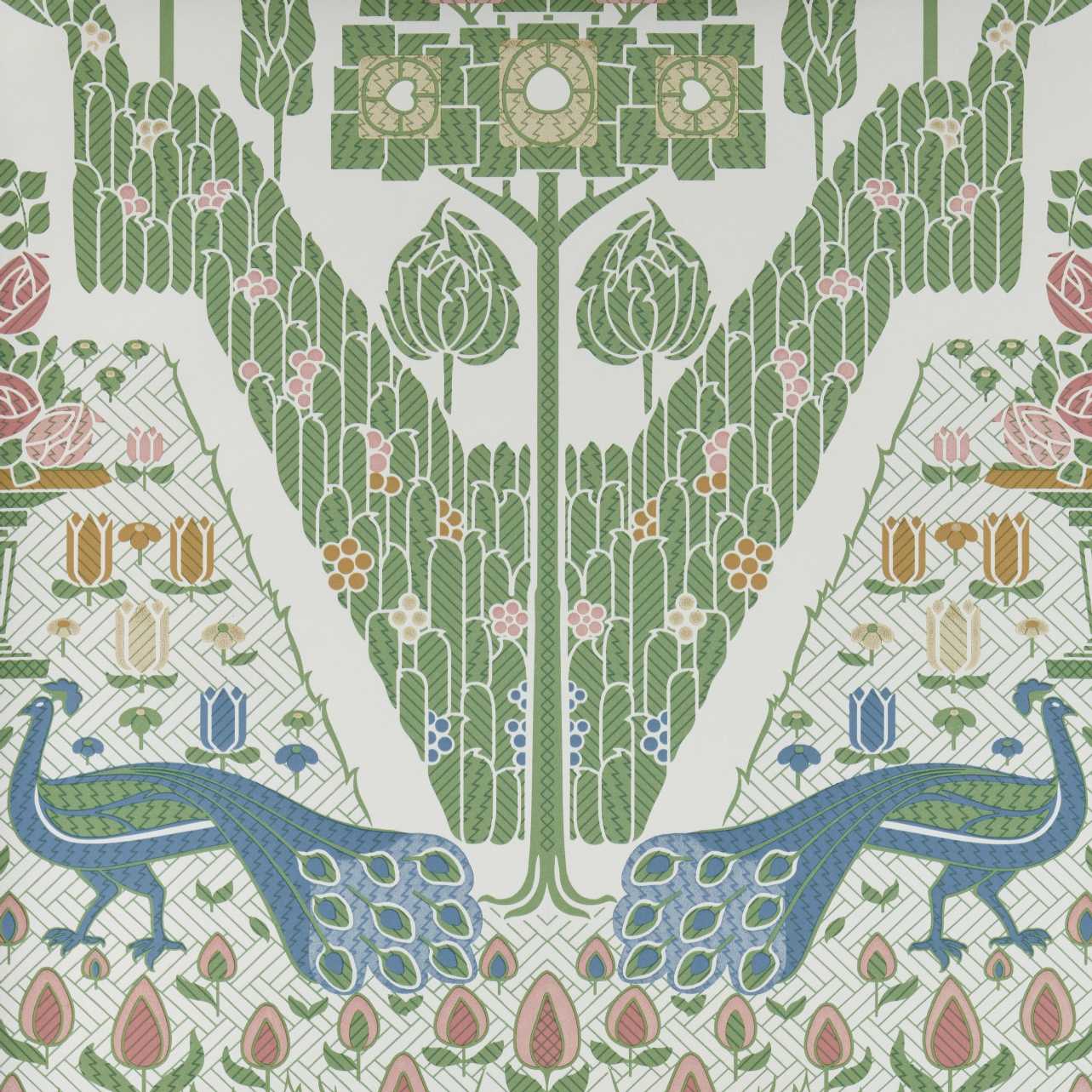 V&A Peacock Topiary - Fern Green Wallpaper - 1838 wallcoverings