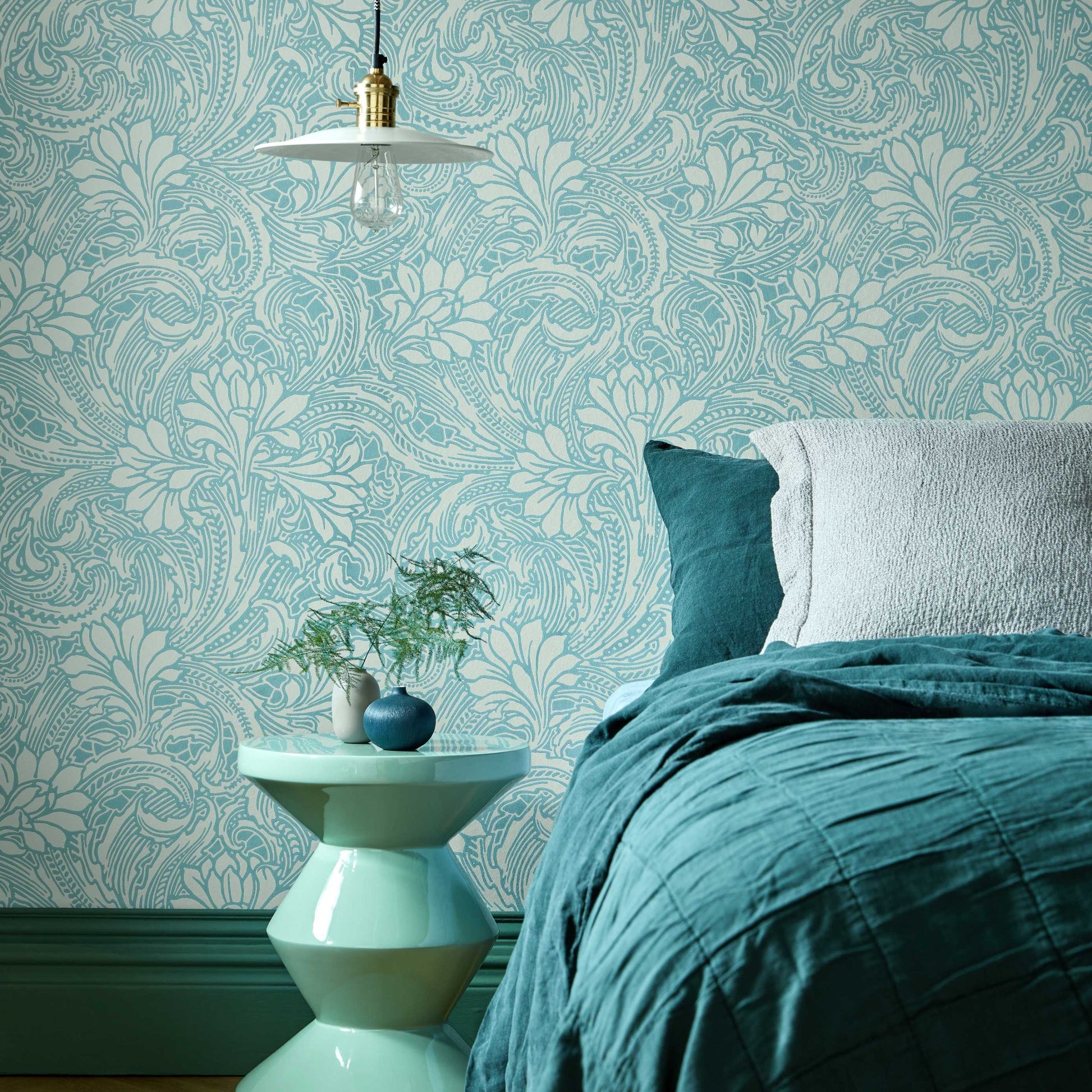 V&A Eden - Soft Teal Wallpaper - 1838 wallcoverings