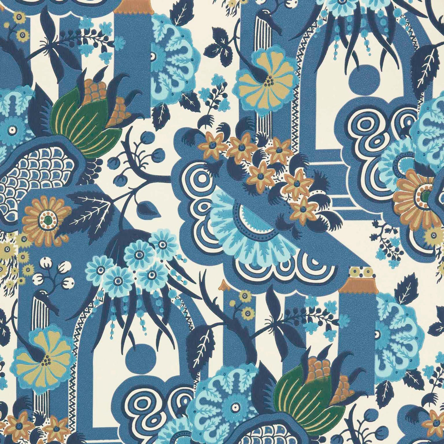 V&A Pineapple Garden - Colbalt Blue Wallpaper - 1838 wallcoverings