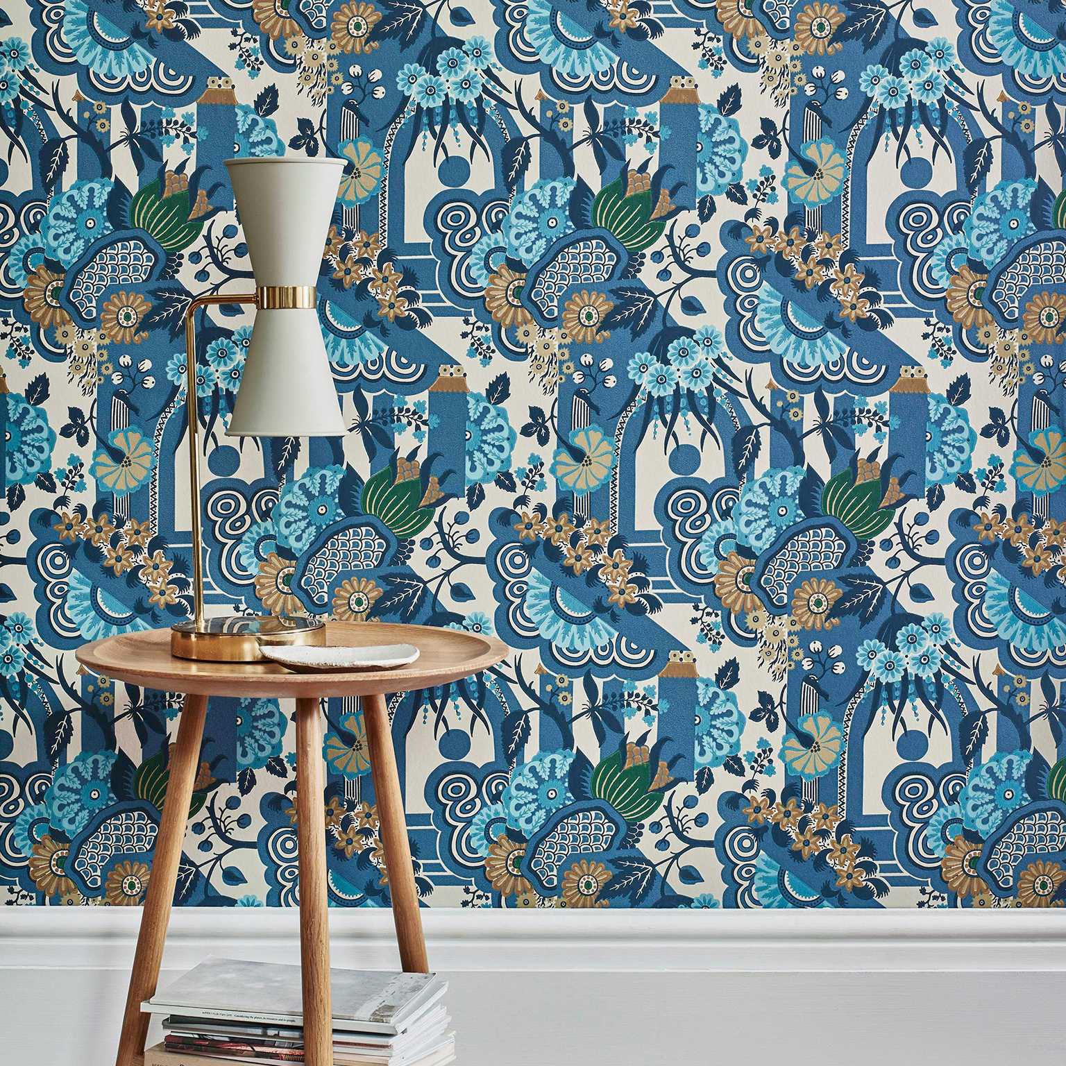 V&A Pineapple Garden - Colbalt Blue Wallpaper - 1838 wallcoverings