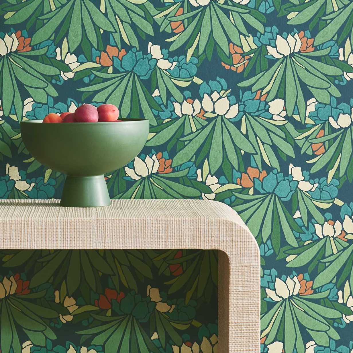 V&A Rhododendron - Forest Green Wallpaper - 1838 wallcoverings