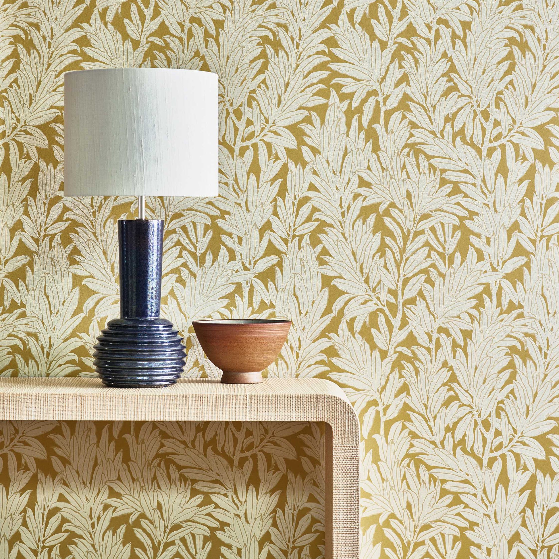 V&A Laurel Leaf - Ochre Yellow Wallpaper - 1838 wallcoverings