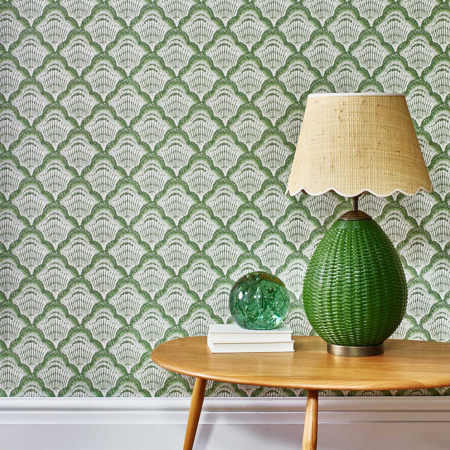 V&A Calico Shell - Verde Green Wallpaper - 1838 wallcoverings