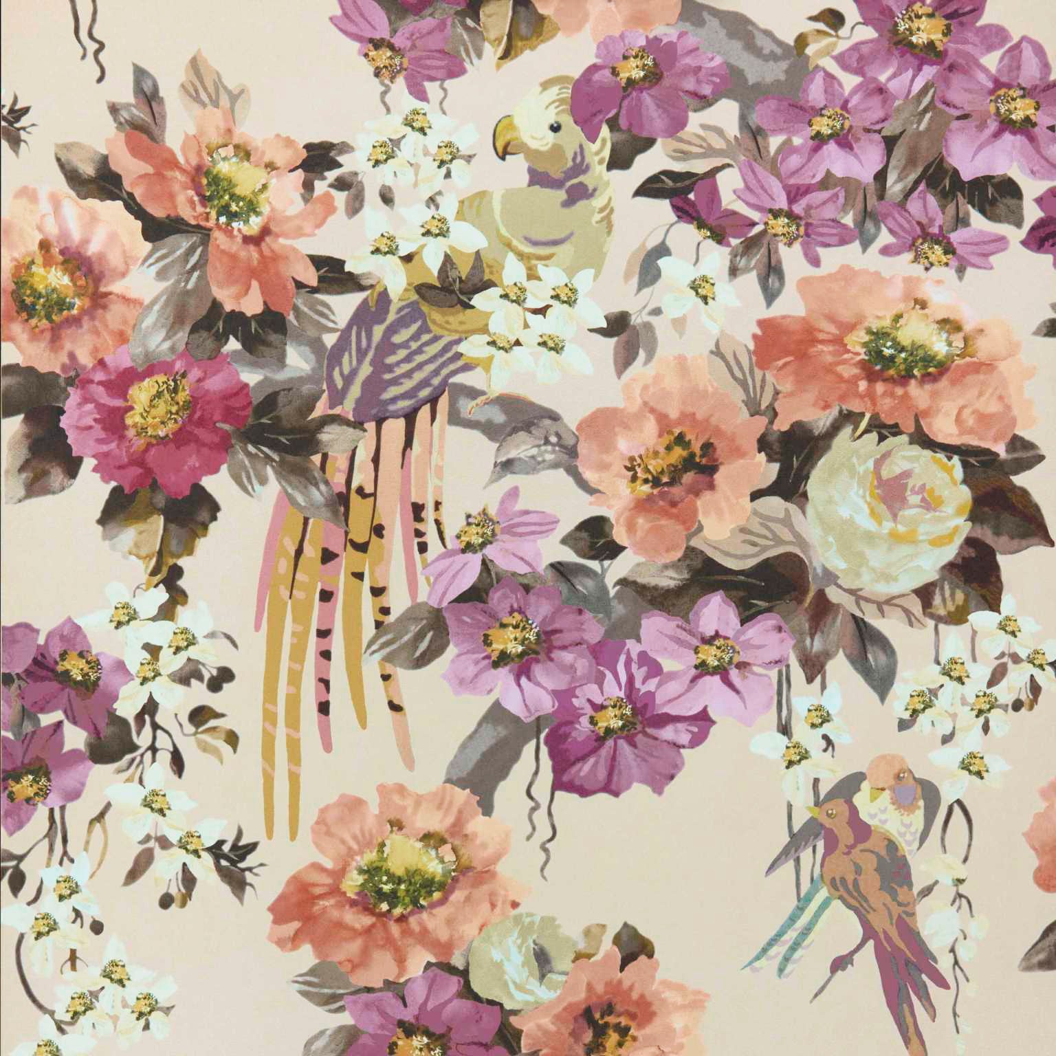 V&A Floral Serenade - Apricot Wallpaper - 1838 wallcoverings