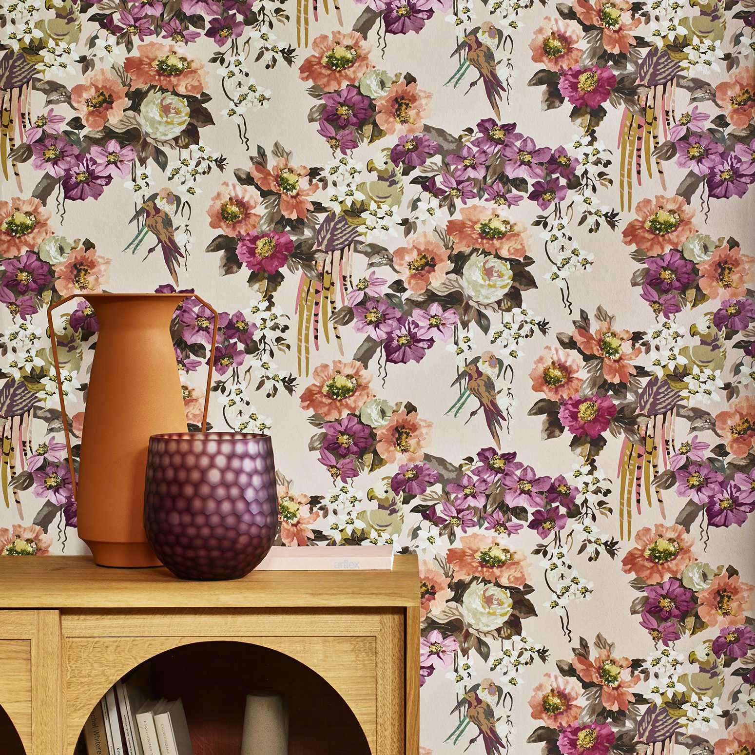 V&A Floral Serenade - Apricot Wallpaper - 1838 wallcoverings