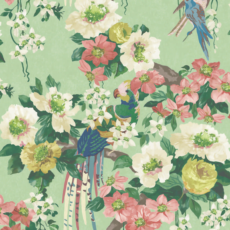 V&A Floral Serenade - Verde Green Wallpaper - 1838 wallcoverings