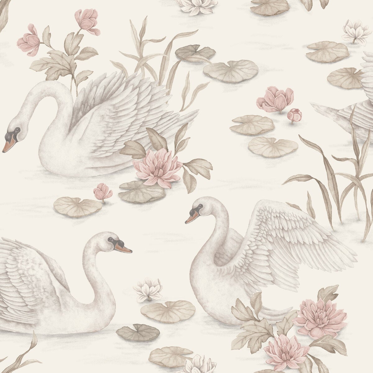 Lily Swan Wallpaper - Cream - Borastapeter