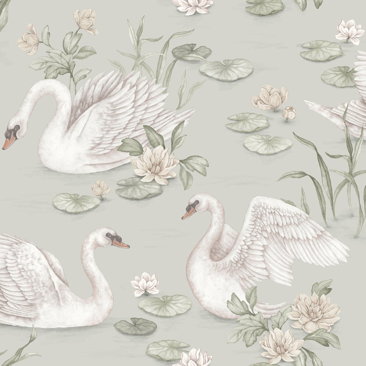 Lily Swan Wallpaper - Silver - Borastapeter