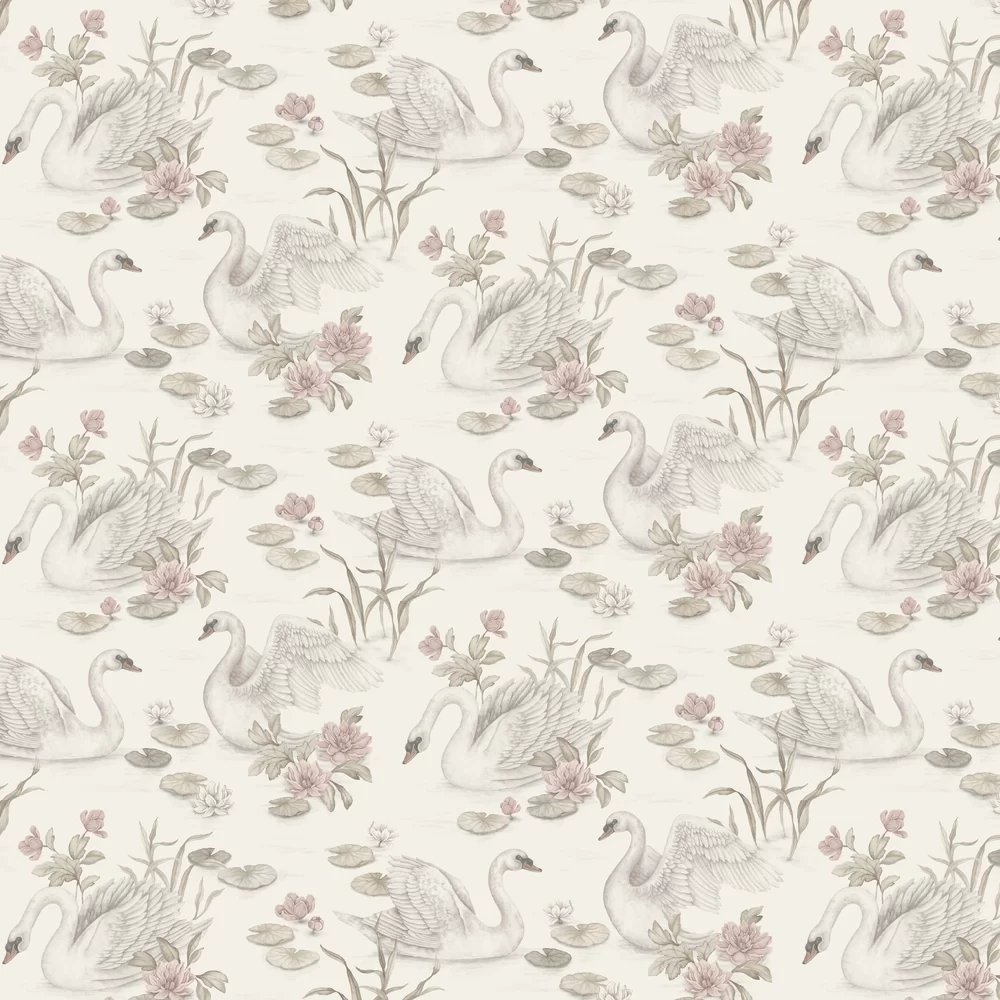 Lily Swan Wallpaper - White - Borastapeter