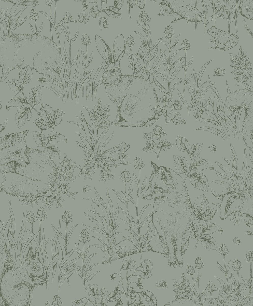 Forest Friends Wallpaper - Teal - Borastapeter