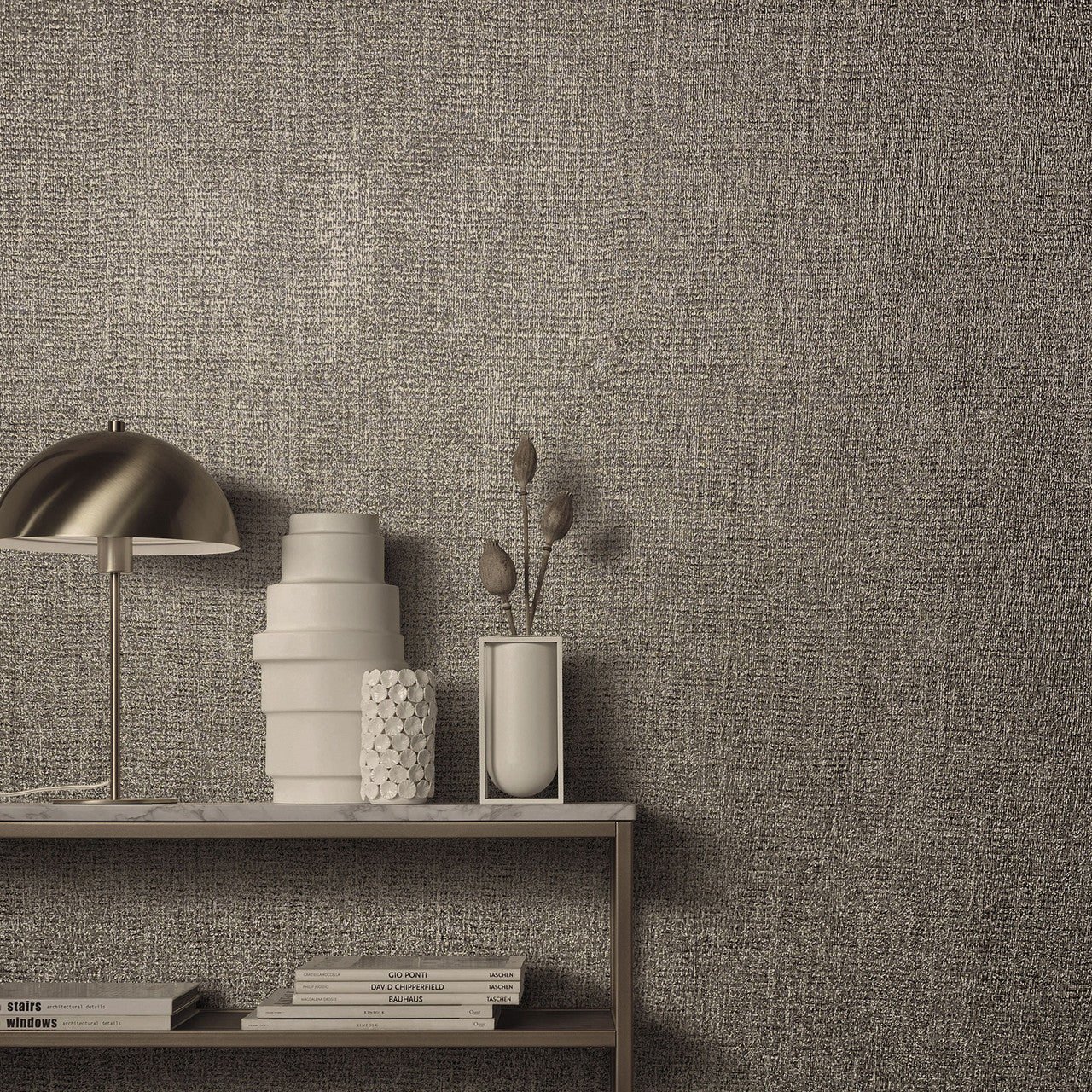 Weave Natural Opulence Grey Silver Wallpaper - Galerie