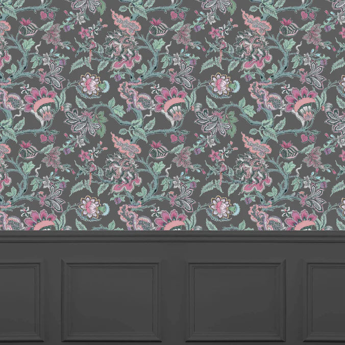 Adhira Charcoal Wide-Width Room Wallpaper 