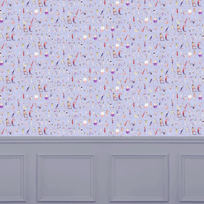 Alphabet People Lilac Wide-Width Room Wallpaper 