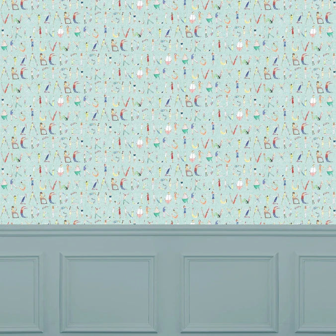 Alphabet People Mint Wide-Width Room Wallpaper 