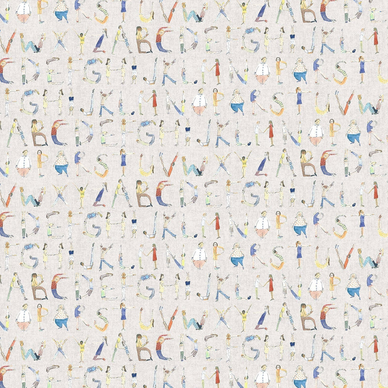 Alphabet People Oat Wide-Width Wallpaper 