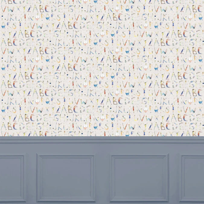 Alphabet People Oat Wide-Width Room Wallpaper 