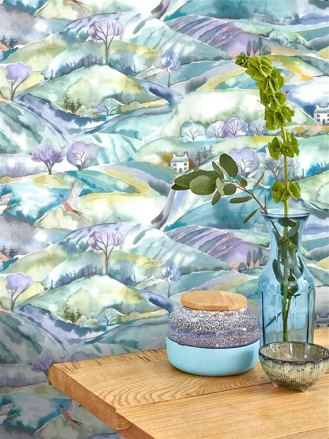 Ambleside Teal Wide-Width Room Wallpaper 