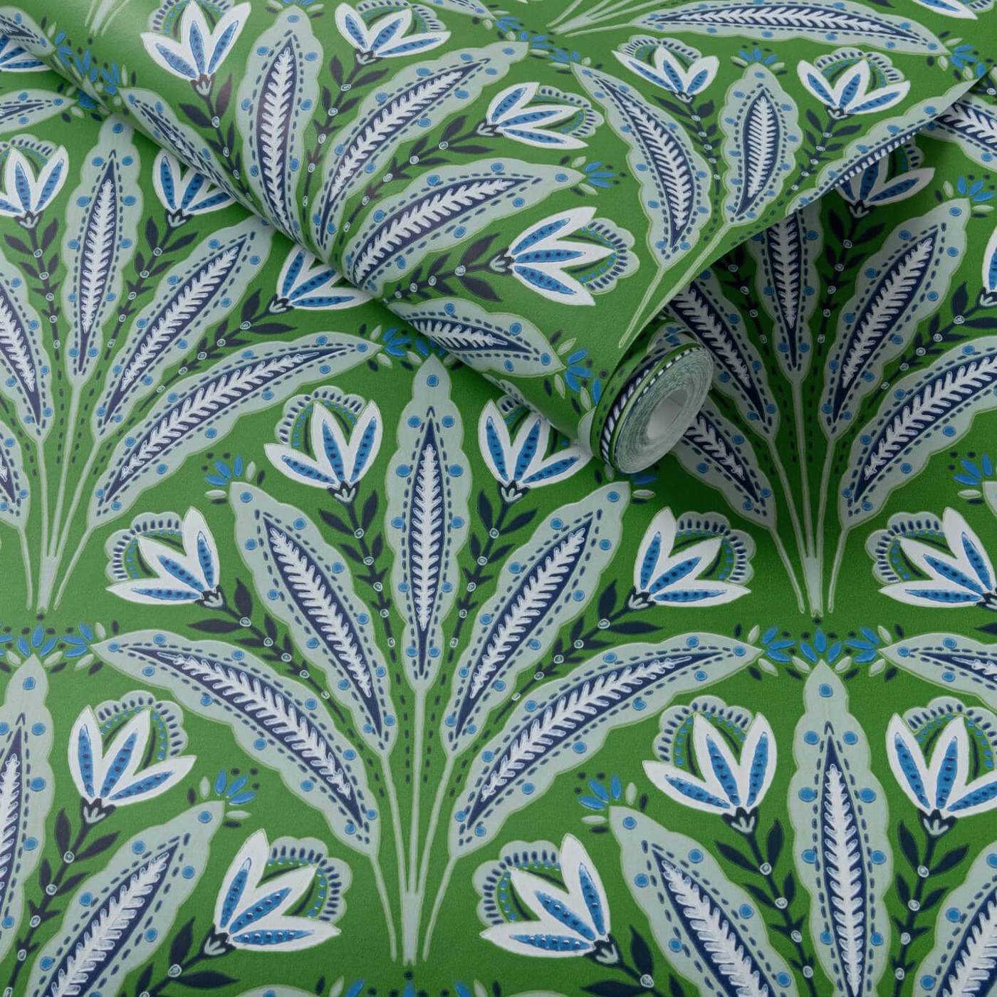 Attingham Wallpaper - Cobalt/Green - Clarke & Clarke