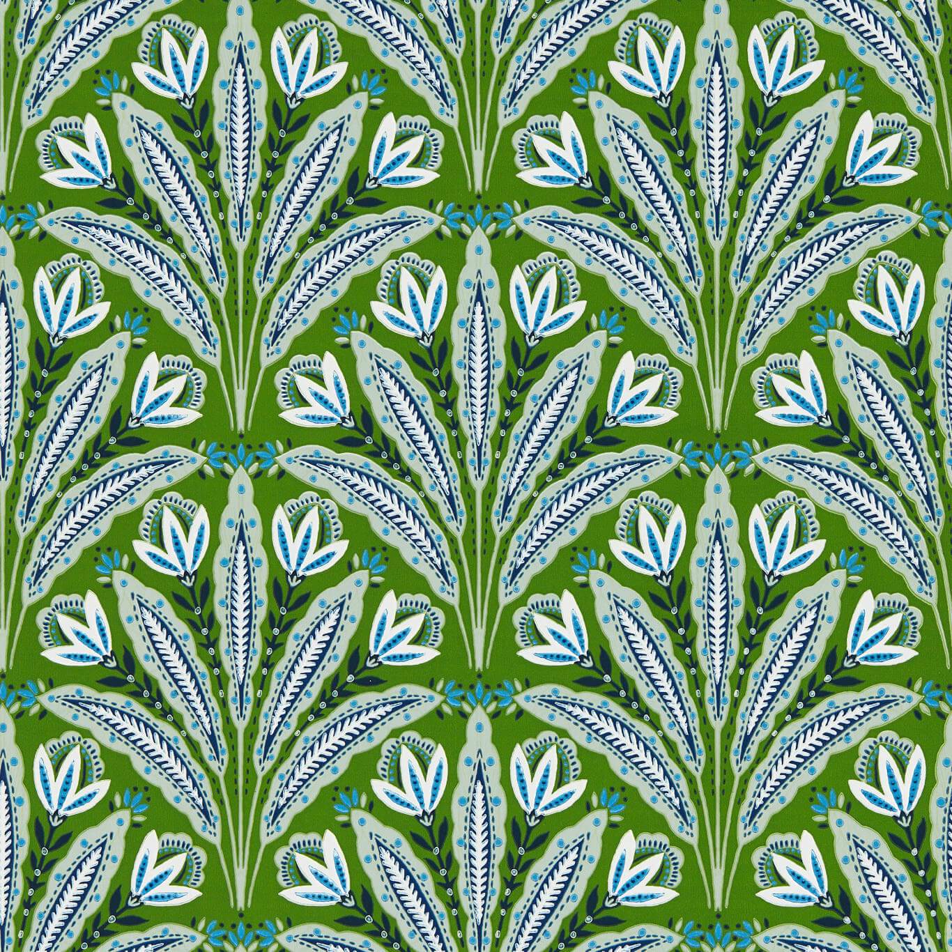 Attingham Wallpaper - Cobalt/Green - Clarke & Clarke