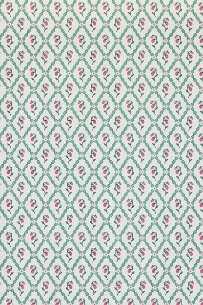 Wild Strawberry Trellis Fabric - Teal - Barneby Gates