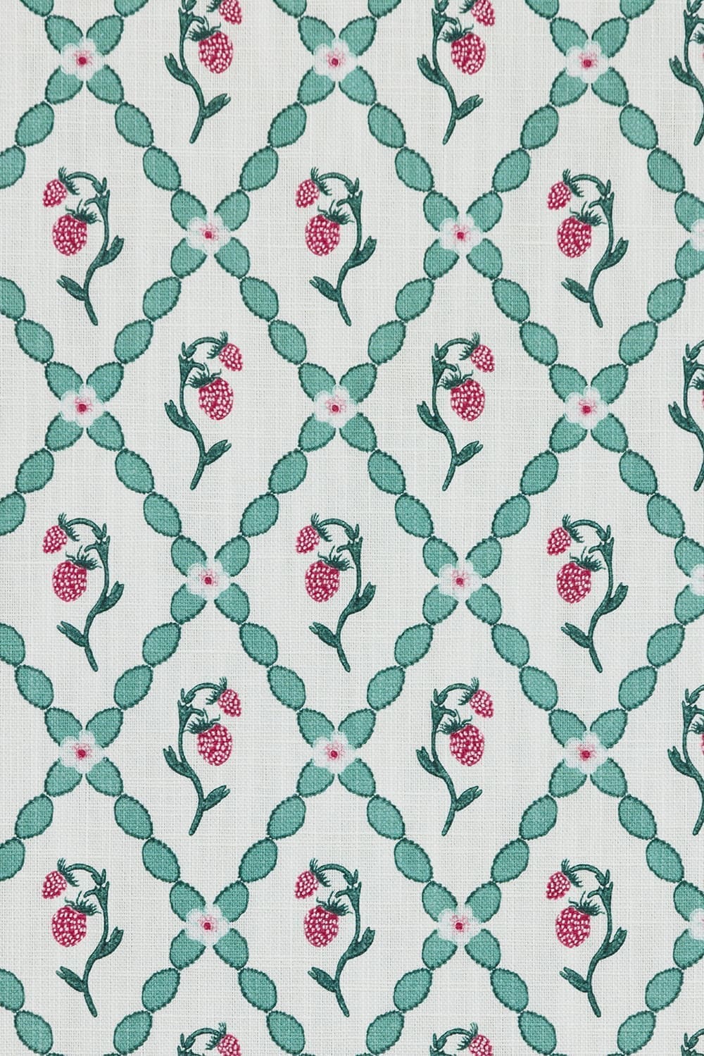 Wild Strawberry Trellis Fabric - Teal - Barneby Gates