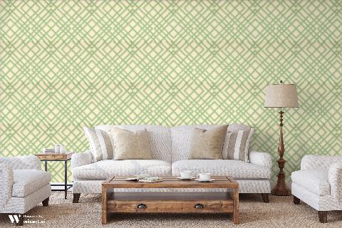 Treillage Sidewall Celadon On Off-White Wallpaper - Brunschwig & Fils