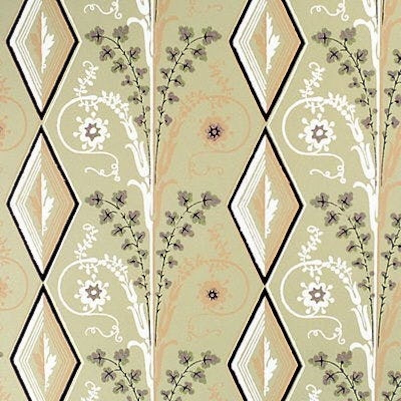 Gallier Diamond Brown And Green On Beige Wallpaper - Brunschwig & Fils