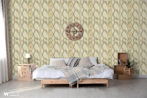 Gallier Diamond Brown And Green On Beige Wallpaper - Brunschwig & Fils