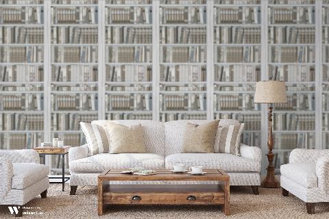 Bibliotheque Greige Wallpaper - Brunschwig & Fils