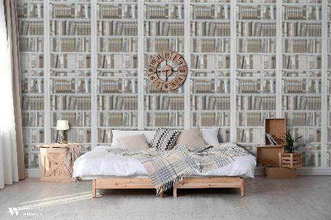 Bibliotheque Greige Wallpaper - Brunschwig & Fils