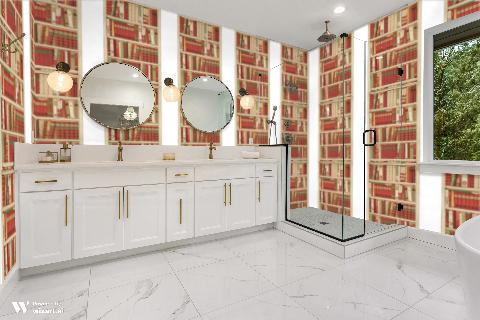 Bibliotheque Red Wallpaper - Brunschwig & Fils