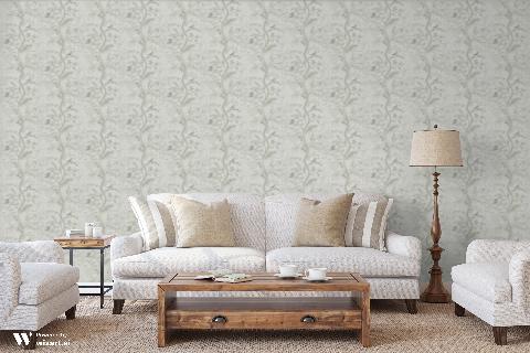 Bird And Thistle Silver Wallpaper - Brunschwig & Fils