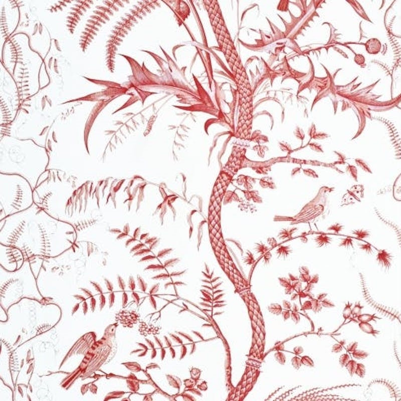 Bird And Thistle Red Wallpaper - Brunschwig & Fils