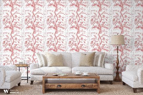 Bird And Thistle Red Wallpaper - Brunschwig & Fils