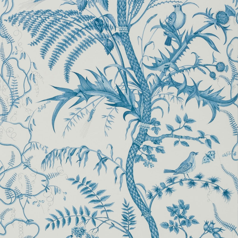 Bird And Thistle Blue Wallpaper - Brunschwig & Fils