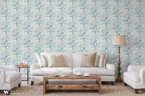 Bird And Thistle Aqua Wallpaper - Brunschwig & Fils