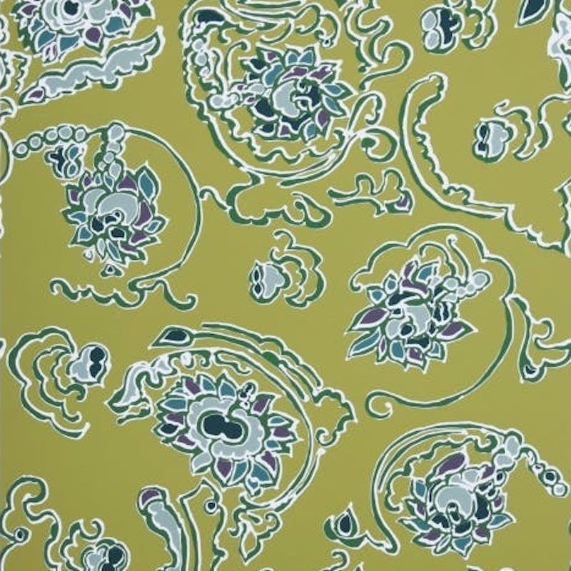 Byzantine Swirl On Paper Chartreuse On White Wallpaper - Brunschwig & Fils